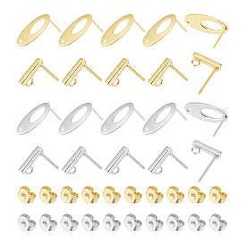 40 шт. 4 стиль прямоугольник и овал 304 фурнитура для сережек-гвоздиков из нержавеющей стали, с петлей, с 40шт. 304 гайками из нержавеющей стали и железом