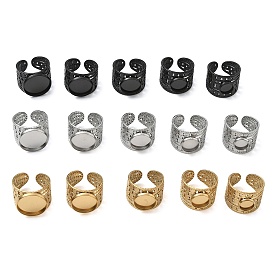 304 Stainless Steel Cuff Ring Components, Round Bezel Pad Ring Setting