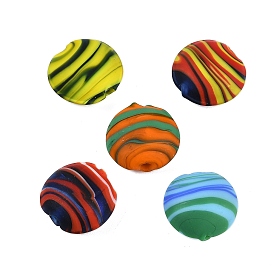 Opaque Handmade Lampwork Beads, Stripe, Flat Round