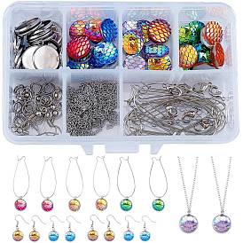 SUNNYCLUE DIY Jewelry Set Kits, with Brass Cable Chains & Earrings Findings & Lobster Claw Clasps, 304 Stainless Steel Pendant Cabochon Settings, Resin Fish Scale Cabochons