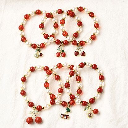 Браслеты из латунных пластиковых бусин, вишня, вакуумное покрытие pvd