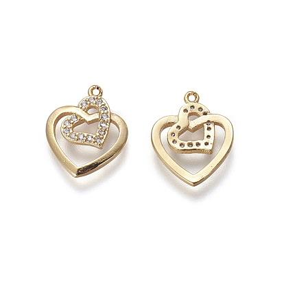 Micro cuivres ouvrent pendentifs zircone cubique, cœur, non plaqué