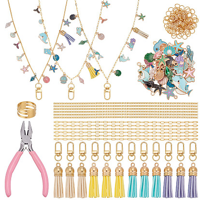 DIY Lanyard Making Kits, Including Brass Rings, 304 Stainless Steel Jump Rings, Alloy Enamel Pendants, Alloy Swivel Clasps, Tassels, Brass Paperclip Chains, Carbon Steel Jewelry Pliers