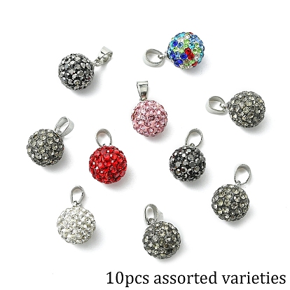 10 шт. подвески из полимерной глины ручной работы со стразами, с платиновой железной щепоткой, круглые