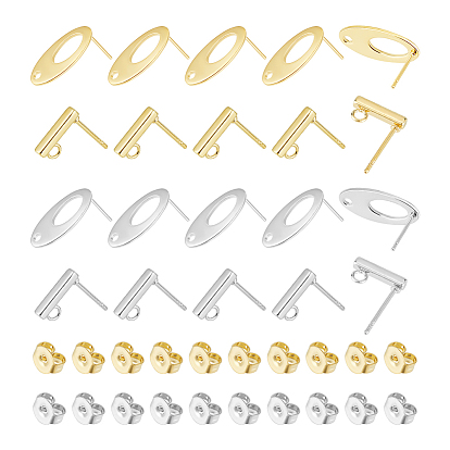 40 шт. 4 стиль прямоугольник и овал 304 фурнитура для сережек-гвоздиков из нержавеющей стали, с петлей, с 40шт. 304 гайками из нержавеющей стали и железом
