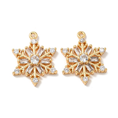 Brass Micro Pave Clear Cubic Zirconia Pendants, Cadmium Free & Nickel Free & Lead Free, Snowflake