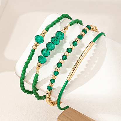 4шт. 4 стили стеклянные и сплавные браслеты с бусинами и браслеты из искусственной кожи для женщин, рондель