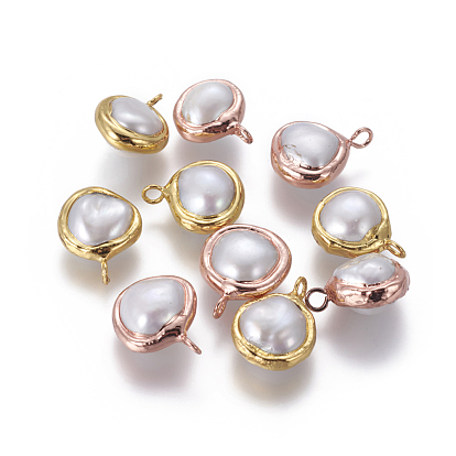 Natural Cultured Freshwater Pearl Pendants, with Brass Findings, Nuggets