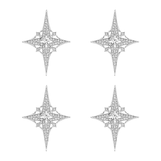 4 Pièces d'épingles à revers en alliage et strass pour vêtements de sac à dos, étoiles