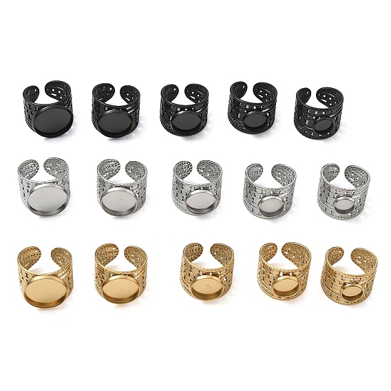 304 Stainless Steel Cuff Ring Components, Round Bezel Pad Ring Setting