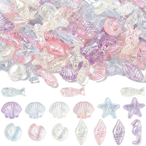 832Pcs 4 Colors Ocean Theme Transparent Acrylic Beads, Mixed Shapes