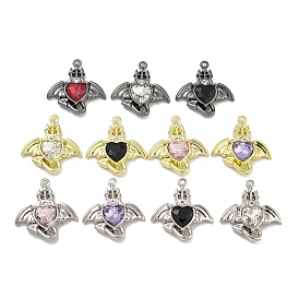 Rack Plating Alloy & Glass Charms, Lead Free & Cadmium Free & Nickel Free, Demon with Heart Charms