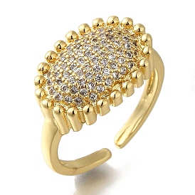 Rack Plating Oval Brass Clear Cubic Zirconia Open Cuff Rings, Cadmium Free & Lead Free, Long-Lasting Plated, for Women