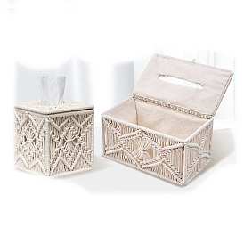 Cotton Macrame Tissue Boxes, Boho Style Braided Napkin Holder, Rectangle