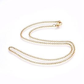 304 Stainless Steel Rolo Chain Necklaces, with 304 Stainless Steel Beads and Clasps