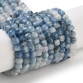 Natural Aquamarine Beads Strands, Faceted, Grade A, Cube