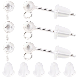 925 conclusions de boucles d'oreille en argent sterling, tiges de boucles d'oreilles avec tampon 925, Écrous d'oreille en plastique et chiffon à polir l'argent en suédine double face