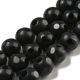 Natural Black Onyx Round Bead Strands, Dyed, Faceted and Frosted