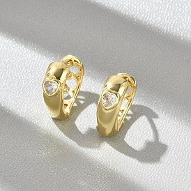 Серьги-кольца из латуни с микропаве и прозрачным кубическим цирконием в форме сердца, без свинца и без кадмия, долговечный