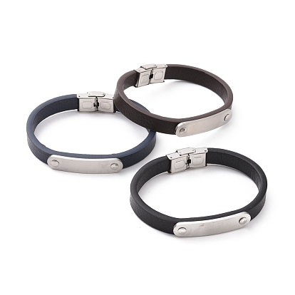 Microfiber Cord Bracelet, 201 Stainless Steel Oval Link Punk Wristband for Men Women