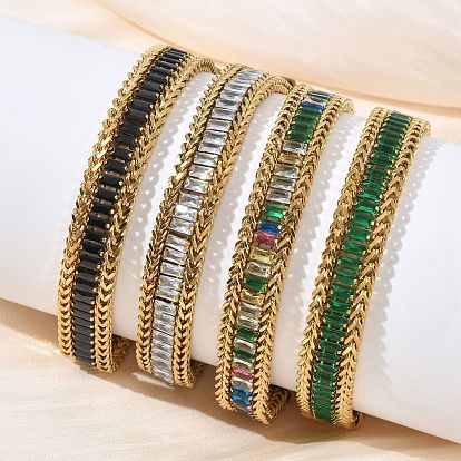 304 Двухслойный браслет из нержавеющей стали и стекла в виде пшеничной цепочки для женщин, прямоугольные, реальный 18 k позолоченный, ионное покрытие (ip), долговечный