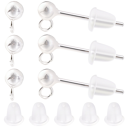 925 conclusions de boucles d'oreille en argent sterling, tiges de boucles d'oreilles avec tampon 925, Écrous d'oreille en plastique et chiffon à polir l'argent en suédine double face