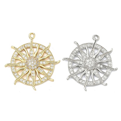 Латунные микропаве прозрачные подвески с фианитом, солнечные чары, без кадмия и без свинца, долговечный, стойки покрытие