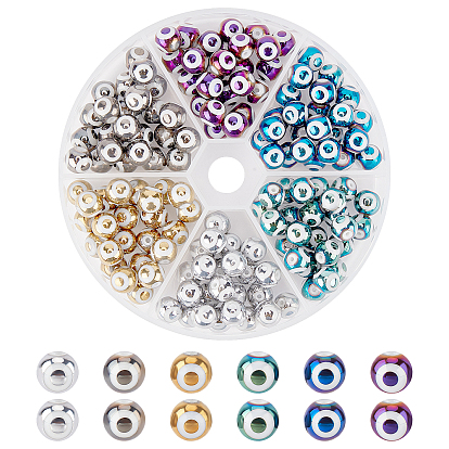 Electroplate Glass Beads, Round with Evil Eye Pattern
