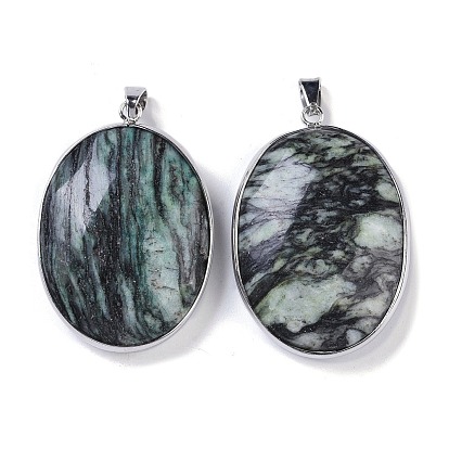 Synthetic Brazil Turquoise Pendants, with Platinum Plated Brass Findings, Oval Charms, Faceted