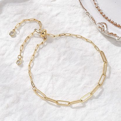 Браслеты-цепочки из латуни для скрепок для женщин, с мелкими кубическими циркониевыми прелестями