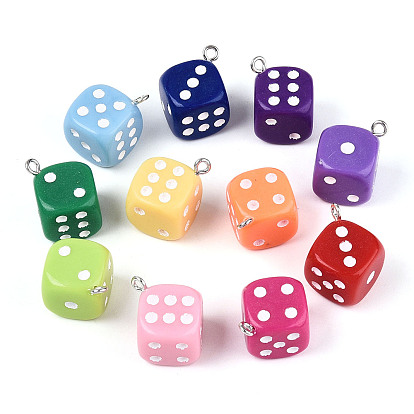 6 подвески из непрозрачного акрила с гранями, с эмалью и железом, игральная кость