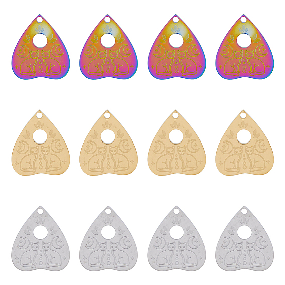 12 шт. 3 цветное ионное покрытие (ip) 304 подвески из нержавеющей стали, сердце с кошачьими подвесками