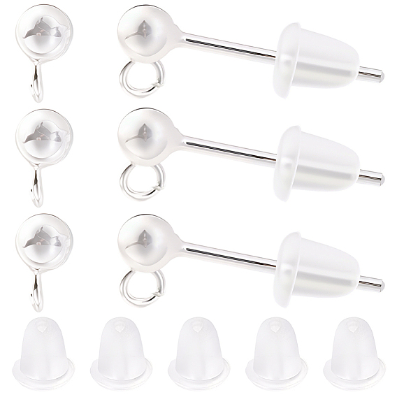 925 conclusions de boucles d'oreille en argent sterling, tiges de boucles d'oreilles avec tampon 925, Écrous d'oreille en plastique et chiffon à polir l'argent en suédine double face
