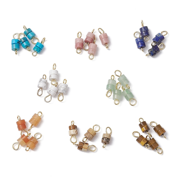 8 шт. 8 стили натуральный смешанный камень хейши бисер соединительные подвески, дисковые звенья с 304 двойными петлями из нержавеющей стали, смешанные окрашенные и неокрашенные