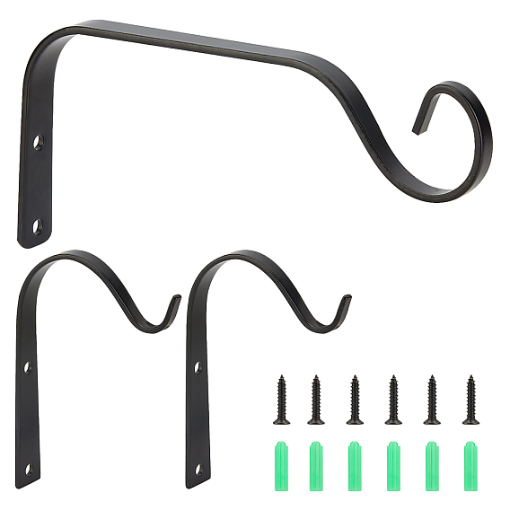  Iron Wall Hanging Bracket Plant Hooks, with Iron Screws & Plastic Anchor Screws, for Garden, Bird Feeders, Planters, Lanterns, Wind Chimes