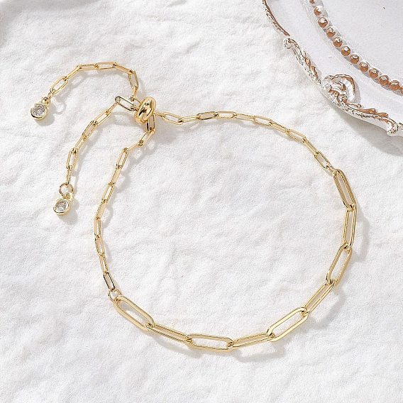 Браслеты-цепочки из латуни для скрепок для женщин, с мелкими кубическими циркониевыми прелестями