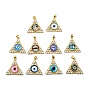 Real 18K Gold Plated Brass Pendants, with Glass and Acrylic, Triangle With Evil Eye Charms