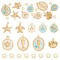 9Pcs 9 Styles 304 Stainless Steel Enamel Pendants, Ion Plating(IP), Real 18K Gold Plated, with 8Pcs 304 Stainless Steel Jump Rings