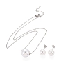 304 Stainless Steel Jewelry Sets, Pendant Cable Chains Necklaces and Stud Earrings, with Plastic Imitation Pearl, Lobster Claw Clasps and Ear Nuts, Ball