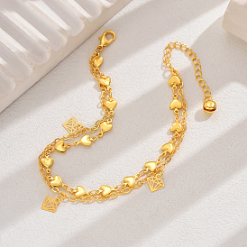 Elegant Double Layered Heart Shaped Brass Anklet for Women