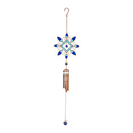 Snowflake Glass Hanging Ornaments, Aluminum Tube Tassel Wind Chime for Home Outdoor Decoration