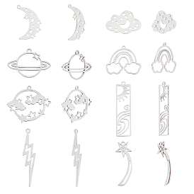 16Pcs 8 Style 201 Stainless Steel Pendants, Laser Cut, Space Theme Mixed Shapes