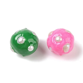 Natural Keshi Pearl Enamel Beads, Hand Drawn Beads, Round