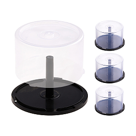 Round Plastic CD Disc Cake Storage Boxes with Black Base, Holds 50 Discs