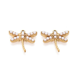 304 подвески в виде стрекоз из нержавеющей стали и искусственного жемчуга ABS, ионное покрытие (ip)