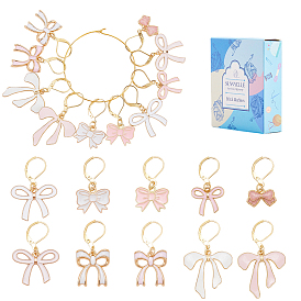 20 шт. 10 стили бант сплав эмалированный кулон запирающиеся маркеры стежков, с 304 серьгами из нержавеющей стали