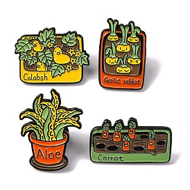 Plants Alloy Brooches, Black Enamel Pins, for Backpack Clothes