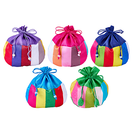 5Pcs 5 Colors Polyester Empty Sachet Coin Pouches, Drawstring Striped Jewelry Bag Gift Pouches, Arch Shape