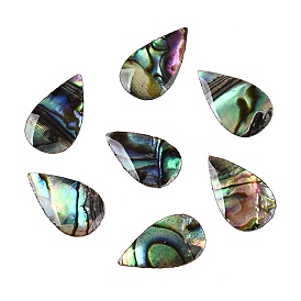 Natural Paua Shell Teardrop Cabochons, with Acrylic Back