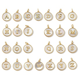 Латунная подвеска в форме натуральной ракушки с гладкими круглыми бусинами в форме букв A~Z, реальный 18 k позолоченный, долговечный, без свинца и без кадмия, стойки покрытие